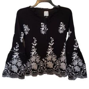 Blue Rain Embroidered Bell Sleeve Peasant Blouse Size XS